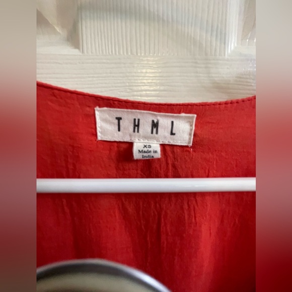 Red/Orange Peasant Dress w/White Embroidery - Picture 5 of 6